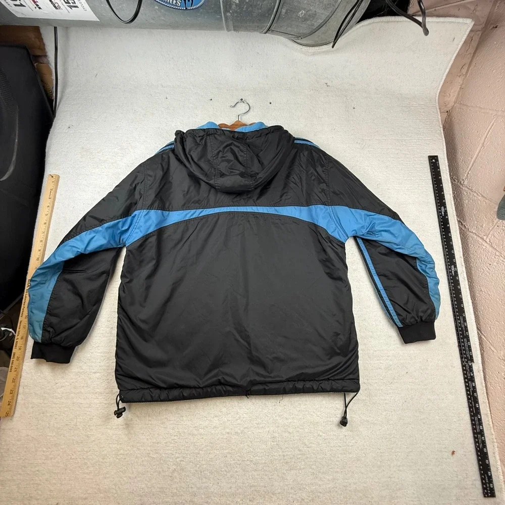 Vtg 90s Adidas Black Blue Fleece reversible Hooded Windbreaker Jacket Mens Large